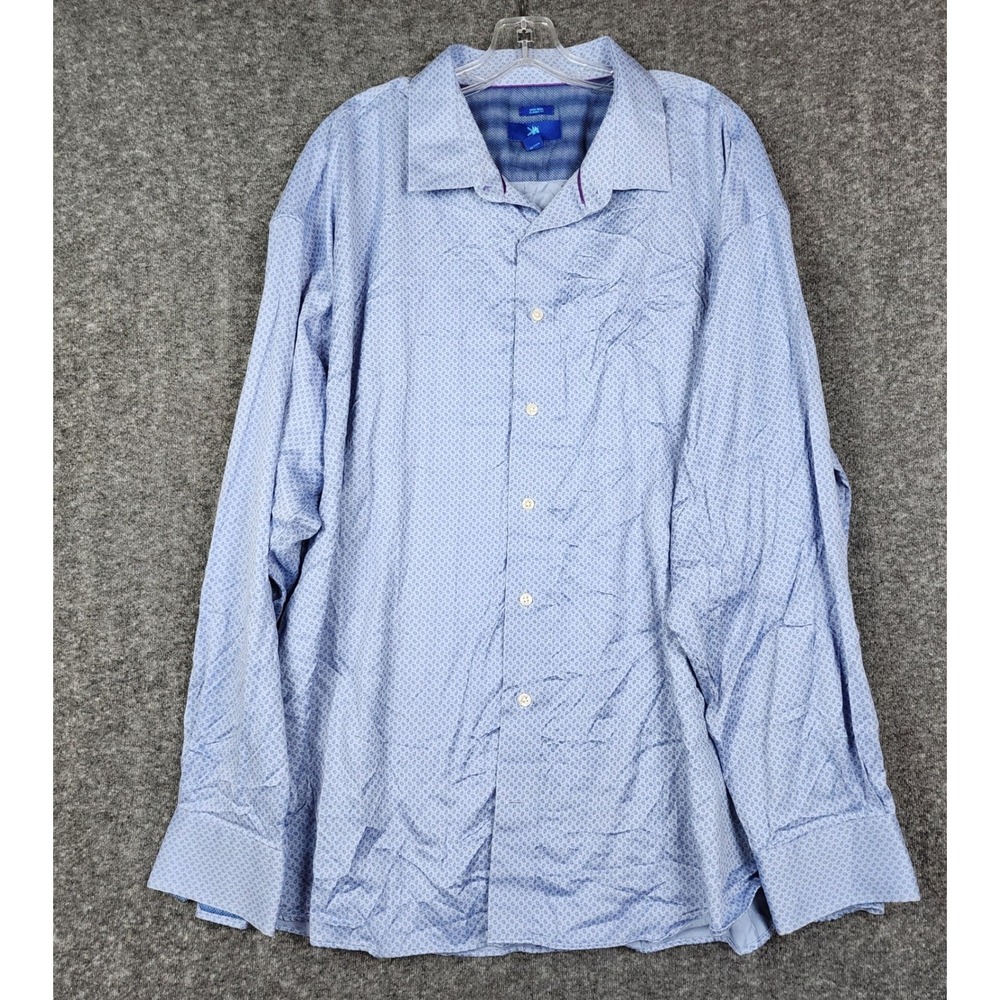Egara Button Down Shirt Mens 3X Blue Paisley NonIron Classic Fit Stretch Long Sl